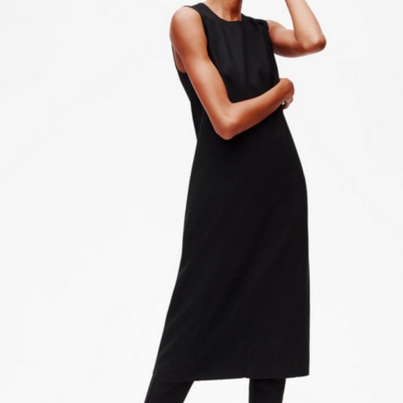 EILEEN FISHER BLACK SLEEVELESS BOILED WOOL LANTERN MIDI DRESS - Picture 2 of 8